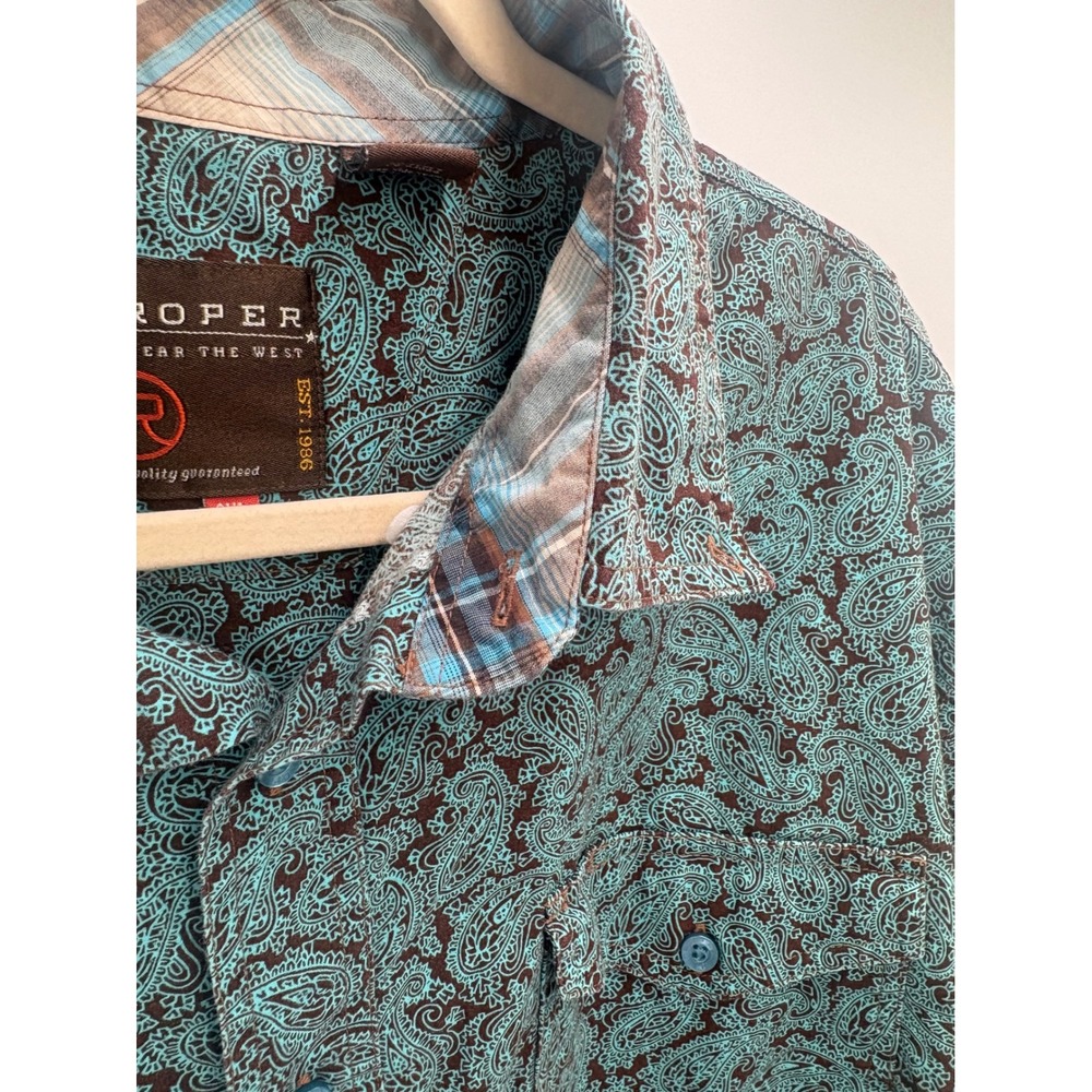 Roper Wear The West Mens 2XL Paisley Western Shirt Brown Turquoise Cotton - Picture 4 of 10